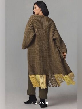 Anthropologie Long Fringe Cardigan Sweater in Olive